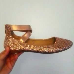 Champagne glitter strappy ballet flats size 10